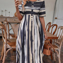 Vestido linea A con estampado de pincelada con diseno de boton