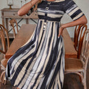 Vestido linea A con estampado de pincelada con diseno de boton