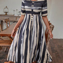 Vestido linea A con estampado de pincelada con diseno de boton