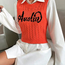 EZwear Chaleco de punto con patron de letra tejido de cable sin camisa