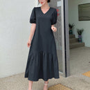 DAZY Vestido unicolor de manga farol bajo con fruncido