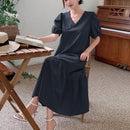 DAZY Vestido unicolor de manga farol bajo con fruncido