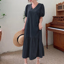 DAZY Vestido unicolor de manga farol bajo con fruncido