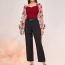 Modely Top con mariposa aplique de malla de manga farol escote corazon