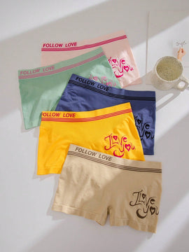 Mujer 5 piezas Calzoncillos boxer con estampado de letra