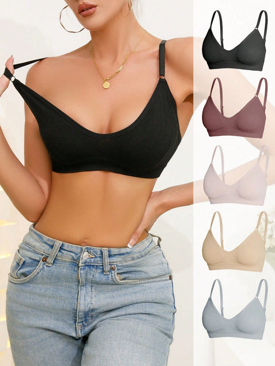 5 piezas/set sujetadores casuales sin costuras de mujer de punto de canale solido