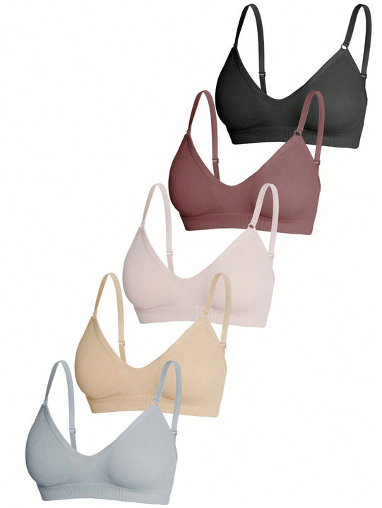 5 piezas/set sujetadores casuales sin costuras de mujer de punto de canale solido