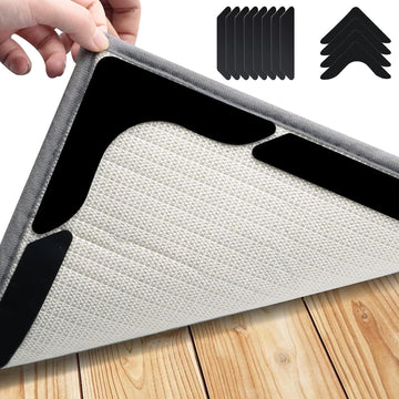 12pcs Sujetadores de Alfombras Antideslizantes Premium - Negro, Ideales para Salón, Comedor y Baño - Evita Deslizamientos y Bordes que se Enrollan
