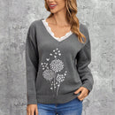 EMERY ROSE Jersey con patron de diente de leon ribete con encaje de hombros caidos