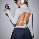 EZwear Jersey crop cuello alto de espalda abierta con cordon