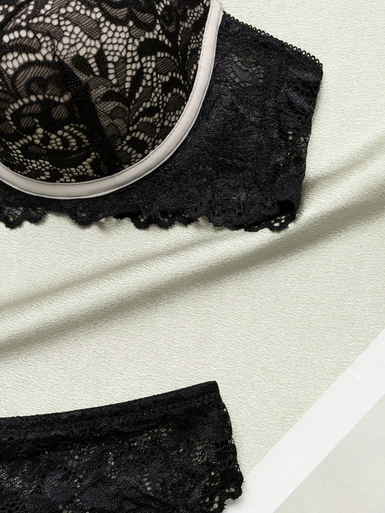 Conjunto De 2 Piezas De Ropa De Bano Para Mujeres Que Incluye Brasier Con Aro Y Encaje Con Panty Modelador