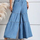 LUNE Jeans de cintura con cordon bajo con fruncido de pierna ancha