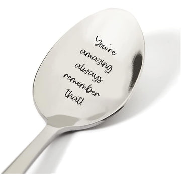 Cuchara de acero inoxidable grabada con mensaje: Eres increíble, recuerda siempre, regalo personalizado, con mensajes de inspiración, regalo motivacional para mamá, esposa, novia, hija, colegas