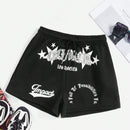 EZwear Shorts con estampado de letra y cintura con cordon