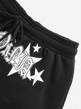 EZwear Shorts con estampado de letra y cintura con cordon