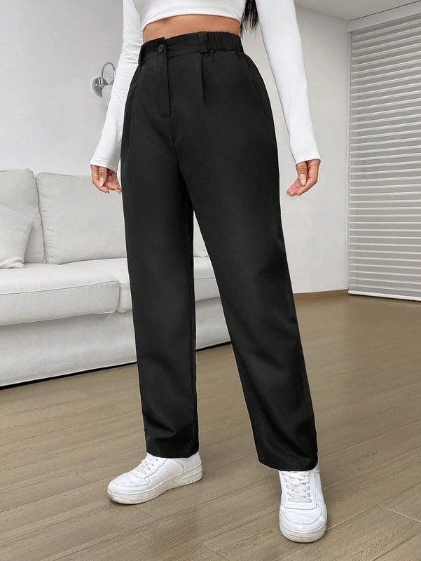 EZwear Pantalones De Pierna Recta Con Cintura Alta