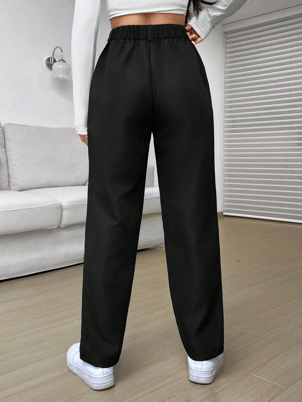 EZwear Pantalones De Pierna Recta Con Cintura Alta