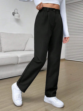 EZwear Pantalones De Pierna Recta Con Cintura Alta