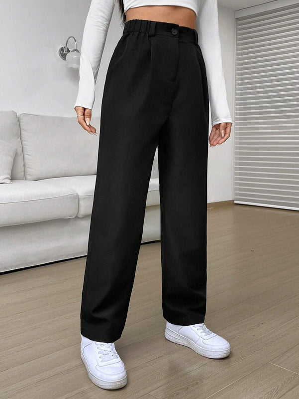 EZwear Pantalones De Pierna Recta Con Cintura Alta