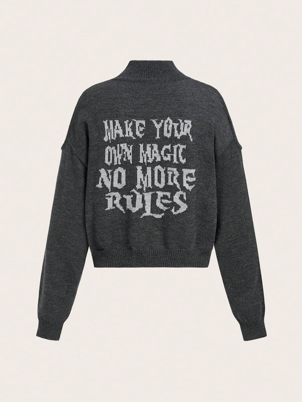 EZwear Jersey con estampado de slogan de hombros descubiertos
