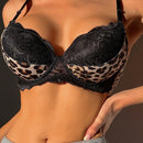 Sujetador De Encaje Floral De Leopardo Con Super Push Up, Lenceria