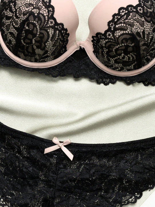 Conjunto De 2 Piezas De Ropa De Bano Para Mujeres Que Incluye Brasier Con Aro Y Encaje Con Panty Modelador