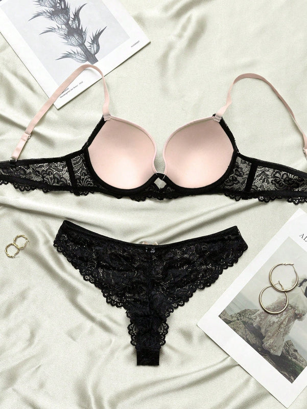 Conjunto De 2 Piezas De Ropa De Bano Para Mujeres Que Incluye Brasier Con Aro Y Encaje Con Panty Modelador
