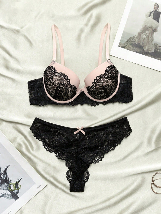 Conjunto De 2 Piezas De Ropa De Bano Para Mujeres Que Incluye Brasier Con Aro Y Encaje Con Panty Modelador