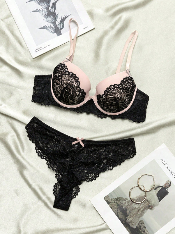 Conjunto De 2 Piezas De Ropa De Bano Para Mujeres Que Incluye Brasier Con Aro Y Encaje Con Panty Modelador