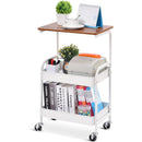Carro de Utilidad de 3 Niveles TOOLF con Tapete de Madera - Estructura Metálica Resistente, Ruedas Bloqueables y Almacenamiento Adicional - Carrito Organizador Negro Versátil para Cocina, Oficina, Aula, Carrito de Almacenamiento Rodante