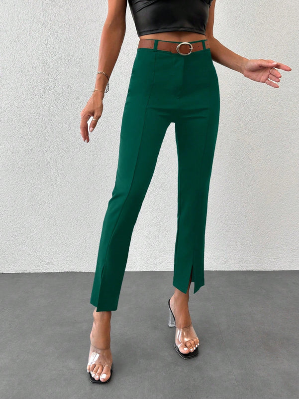 Pantalones unicolor bajo con abertura con cinturon