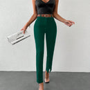 Pantalones unicolor bajo con abertura con cinturon