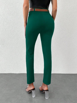 Pantalones unicolor bajo con abertura con cinturon