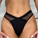 Tanga de mujer europea y americana, ropa interior de malla de cintura baja, ropa interior sexy de color solido