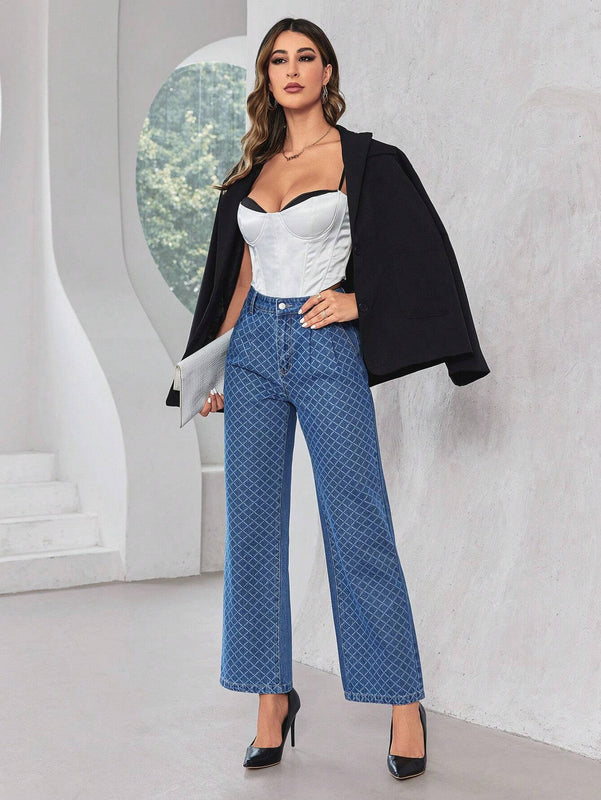 Prive Jeans anchos a cuadros de cintura alta