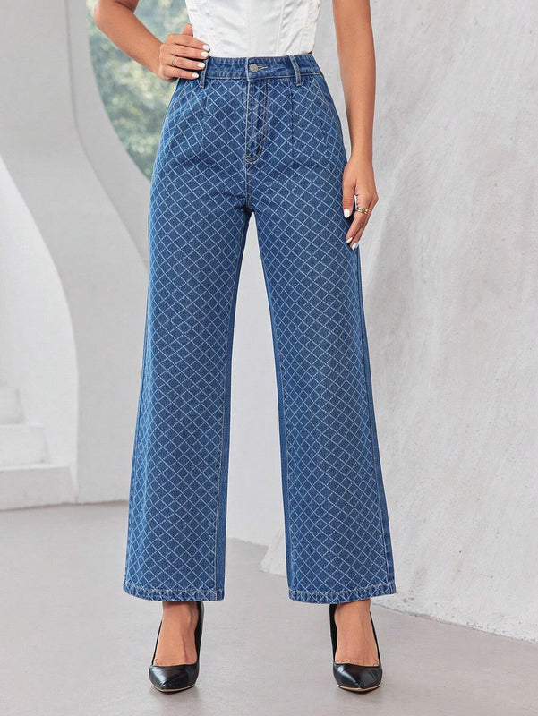 Prive Jeans anchos a cuadros de cintura alta