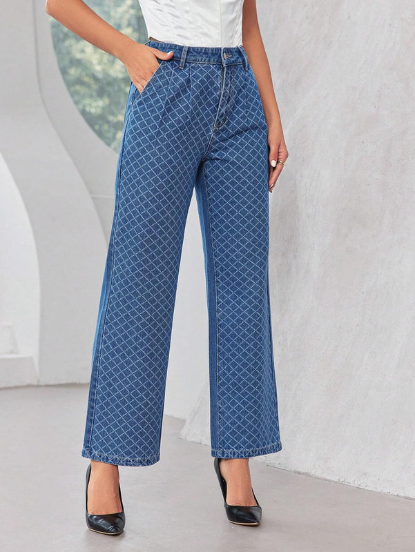 Prive Jeans anchos a cuadros de cintura alta