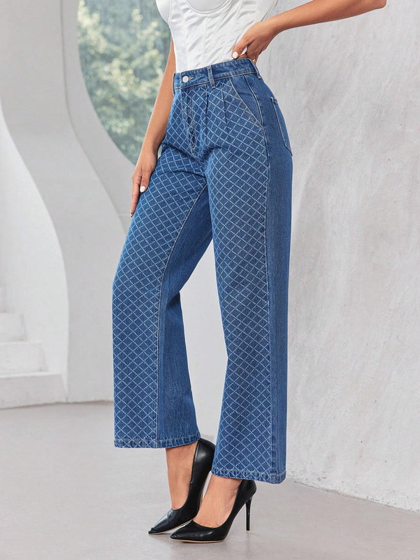 Prive Jeans anchos a cuadros de cintura alta