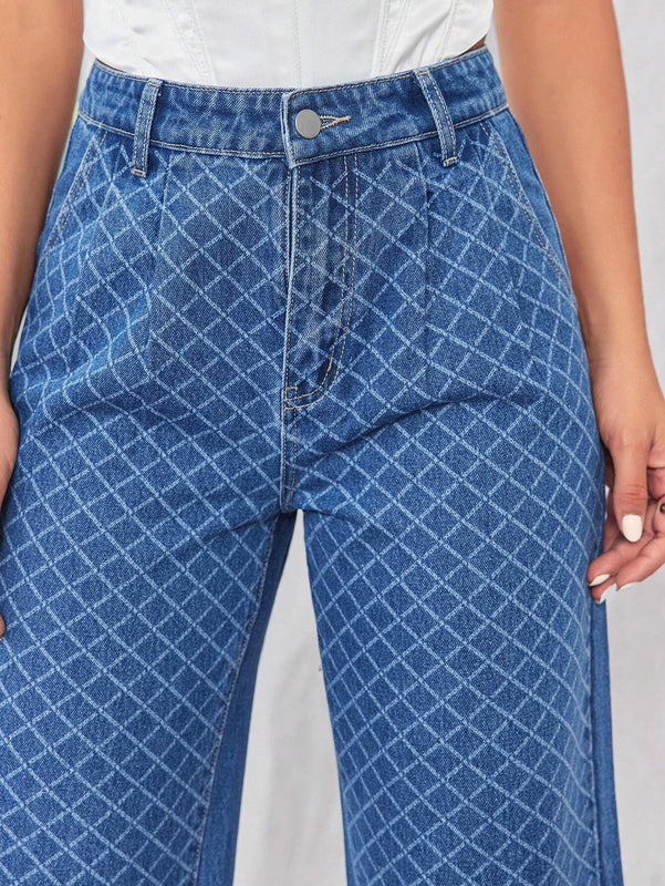 Prive Jeans anchos a cuadros de cintura alta