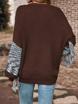 LUNE Jersey de space dye ribete con fleco de hombros caidos