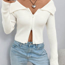 Ezwear chaqueta tipo cardigan de ajuste cenido con hombros descubiertos y cremallera