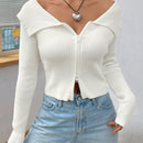 Ezwear chaqueta tipo cardigan de ajuste cenido con hombros descubiertos y cremallera