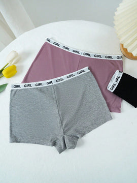 3 piezas calzoncillos boxer con estampado de letra y cinta en contraste