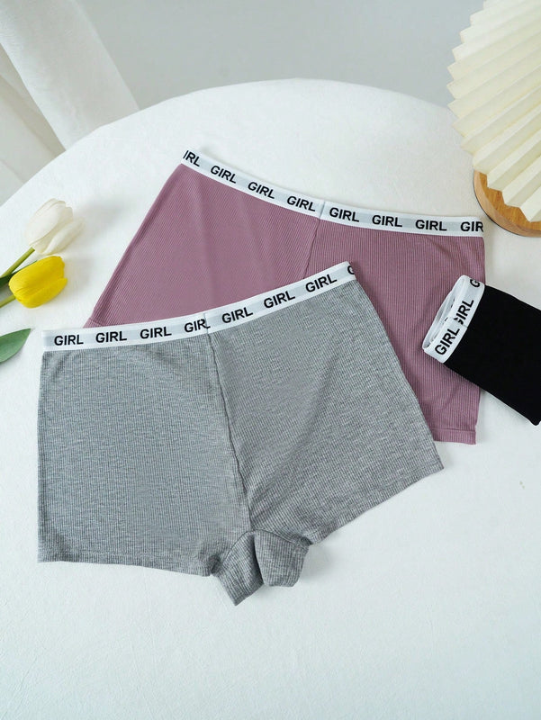 3 piezas calzoncillos boxer con estampado de letra y cinta en contraste
