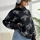EZwear Jersey de cuello tortuga de hombros caidos con patron de arana
