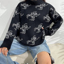 EZwear Jersey de cuello tortuga de hombros caidos con patron de arana