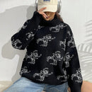 EZwear Jersey de cuello tortuga de hombros caidos con patron de arana