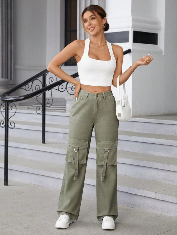 Essnce Jeans con detalle de hebilla y bolsillo con solapa