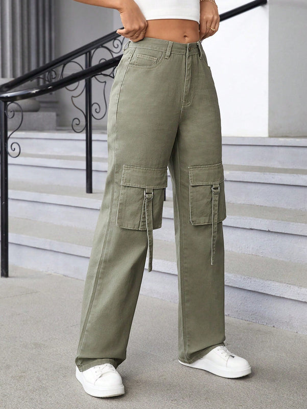 Essnce Jeans con detalle de hebilla y bolsillo con solapa