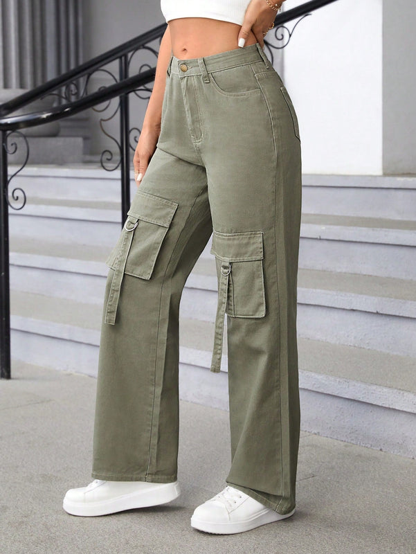 Essnce Jeans con detalle de hebilla y bolsillo con solapa